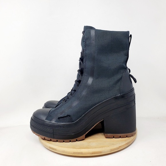 Converse Chuck Taylor All Star De Lux Heel Shoes Womens 8 Black Lug Hi Sneaker - Picture 2 of 15
